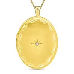 9ct Yellow Gold Diamond Set Etched Oval Locket