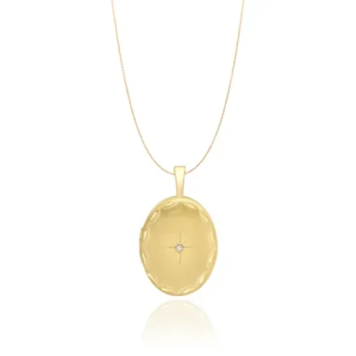9CT YELLOW GOLD DIAMOND SET OVAL LOCKET
