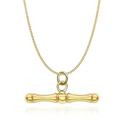 9CT YELLOW GOLD 'DOG BONE' T-BAR PENDANT AND CURB CHAIN Necklace