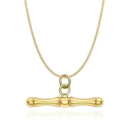 9CT YELLOW GOLD 'DOG BONE' T-BAR PENDANT AND CURB CHAIN Necklace