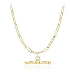 9CT YELLOW GOLD DOG BONE T-BAR and Paper Chain Necklace