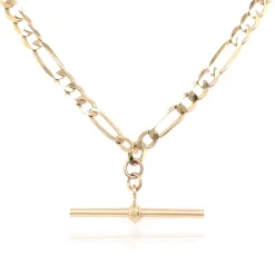 9ct YELLOW GOLD FIGARO & BELCHER T-BAR NECKLACE