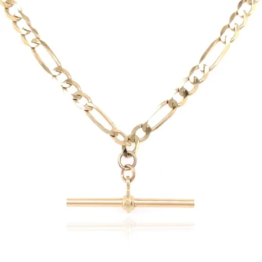 9ct YELLOW GOLD FIGARO & BELCHER T-BAR NECKLACE
