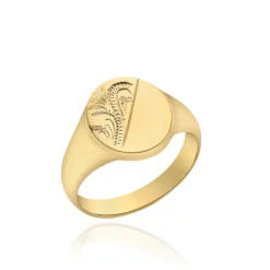 9CT YELLOW GOLD HALF-ENGRAVED OVAL SIGNET RING