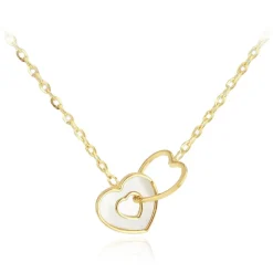 9CT YELLOW GOLD LINKED MOTHER OF PEARL HEART ADJUSTABLE NECKLACE