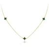 9CT YELLOW GOLD MALACHITE CLOVER PETALS NECKLACE