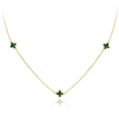 9CT YELLOW GOLD MALACHITE CLOVER PETALS NECKLACE