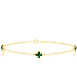 9CT YELLOW GOLD MALACHITE CLOVER BRACELET
