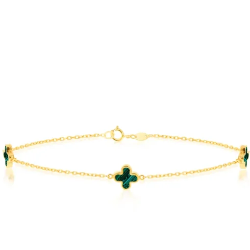 9CT YELLOW GOLD MALACHITE CLOVER BRACELET