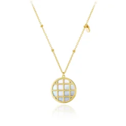 9CT YELLOW GOLD MOTHER OF PEARL BASKET ADJUSTABLE NECKLACE