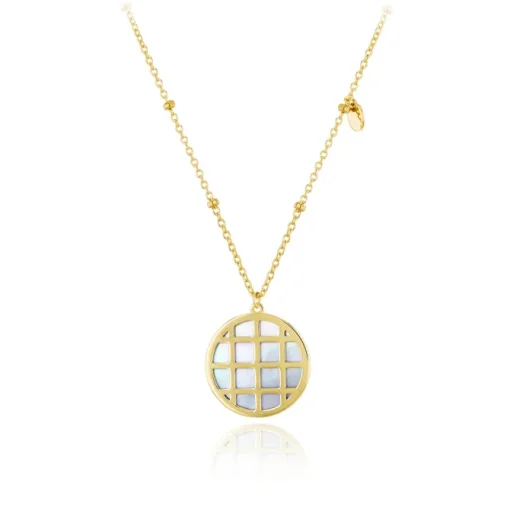 9CT YELLOW GOLD MOTHER OF PEARL BASKET ADJUSTABLE NECKLACE