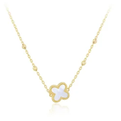 9ct Yellow Gold Mother of Pearl Clover DC Ball Necklace