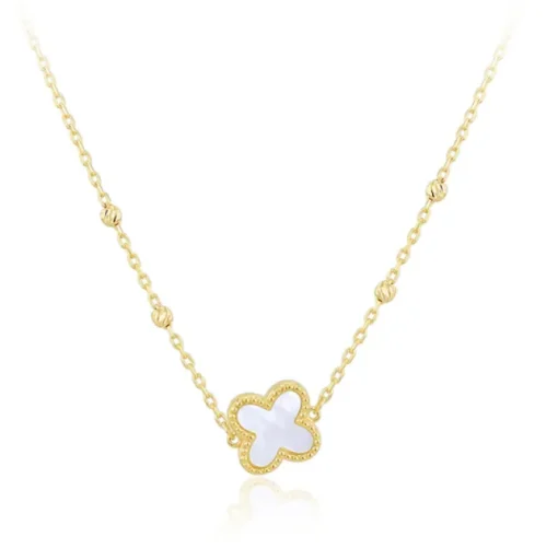 9ct Yellow Gold Mother of Pearl Clover DC Ball Necklace