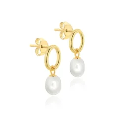 9CT YELLOW GOLD OVAL BAROQUE FRESH WATER PEARL DROP EARRINGS