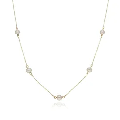 9CT YELLOW GOLD PEARL STATION ADJUSTABLE NECKLACE