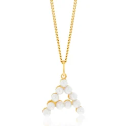 9CT YELLOW GOLD PEARLS INITIAL 'A' PENDANT AND CURB CHAIN Necklace