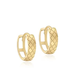 9CT YELLOW GOLD QUILTED SMALL HOOP EARRINGS