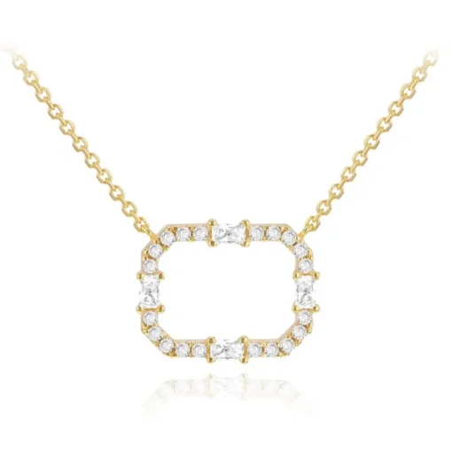 9CT YELLOW GOLD RECTANGLE FRAME CZ NECKLACE