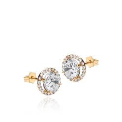 9CT YELLOW GOLD ROUND CZ AND PAVE SET STUD EARRINGS