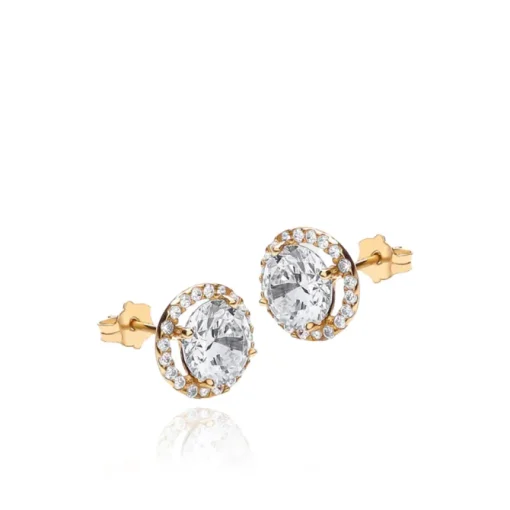 9CT YELLOW GOLD ROUND CZ AND PAVE SET STUD EARRINGS
