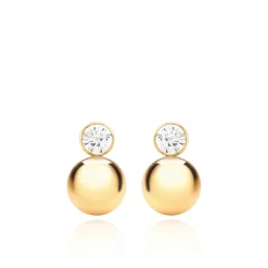 9CT YELLOW GOLD ROUND CZ AND BALL DROP EARRINGS