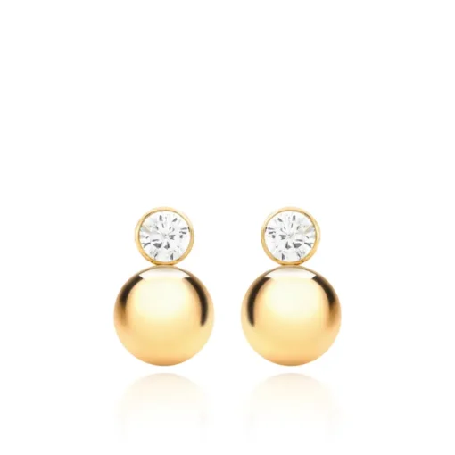 9CT YELLOW GOLD ROUND CZ AND BALL DROP EARRINGS