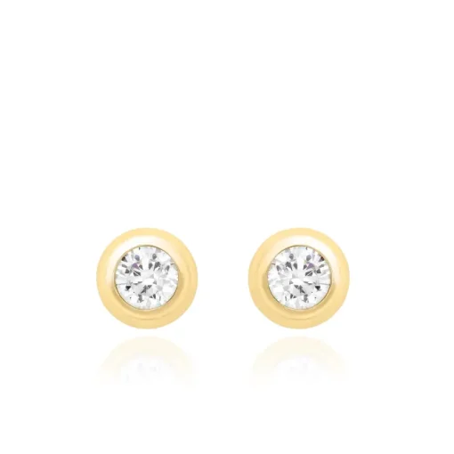 9CT YELLOW GOLD ROUND CZ DOUGHNUT STUD EARRINGS
