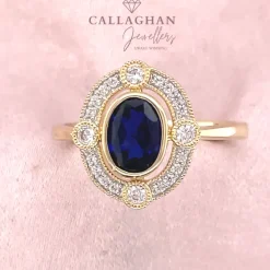 9ct YELLOW GOLD SAPPHIRE & CZ RING
