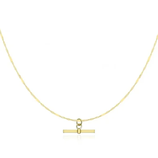9CT YELLOW GOLD SQUARE T-BAR PENDANT AND TWIST CHAIN Necklace