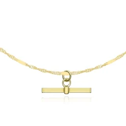 9CT YELLOW GOLD SQUARE T-BAR PENDANT AND TWIST CHAIN Necklace
