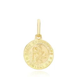 9CT YELLOW GOLD ST CHRISTOPHER ROUND SATIN PENDANT
