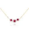 9CT YELLOW GOLD TRINITY RUBIES DIAMONDS NECKLACE