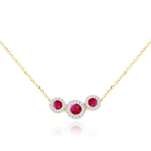 9CT YELLOW GOLD TRINITY RUBIES DIAMONDS NECKLACE