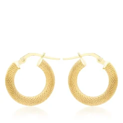 9ct Yellow Gold Tube Diamond Cut Textured Hoop Creole Earrings