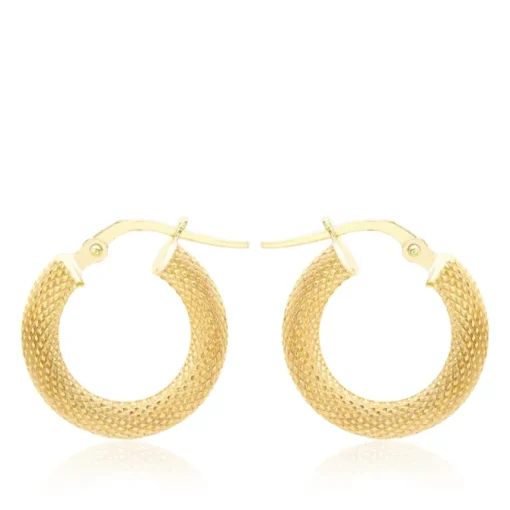 9ct Yellow Gold Tube Diamond Cut Textured Hoop Creole Earrings