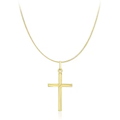 9CT YELLOW GOLD TWIST CROSS PENDANT NECKLACE