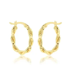 9CT YELLOW GOLD TWIST OVAL HOOP EARRINGS