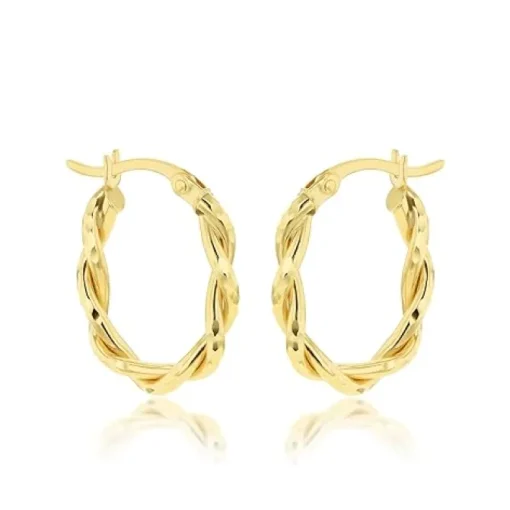 9CT YELLOW GOLD TWIST OVAL HOOP EARRINGS