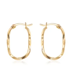 9CT Yellow Gold Twisted Oval Diamond Cut Hoop Earrings