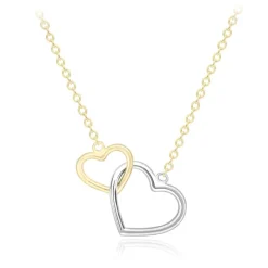 9ct YELLOW GOLD TWO TONE LINKED HEART NECKLACE