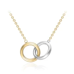 9ct YELLOW GOLD TWO TONE LINKED RING NECKLACE