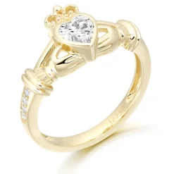 CZ Claddagh Ring with Micropave stone set shoulders