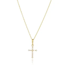 GOLD BAGUETTE CUT CZ CROSS NECKLACE