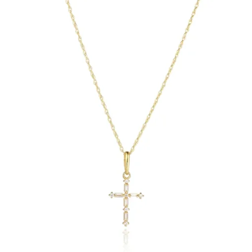 GOLD BAGUETTE CUT CZ CROSS NECKLACE