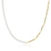 Gold Paperclip Chain and Pearl Necklace
