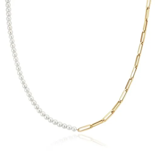 Gold Paperclip Chain and Pearl Necklace