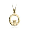 9K GOLD LARGE CLADDAGH PENDANT NECKLACE
