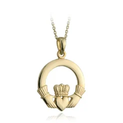 9K GOLD LARGE CLADDAGH PENDANT NECKLACE