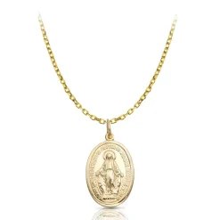 9K Gold Miraculous Medal ROUND BELCHER CHAIN NECKLACE
