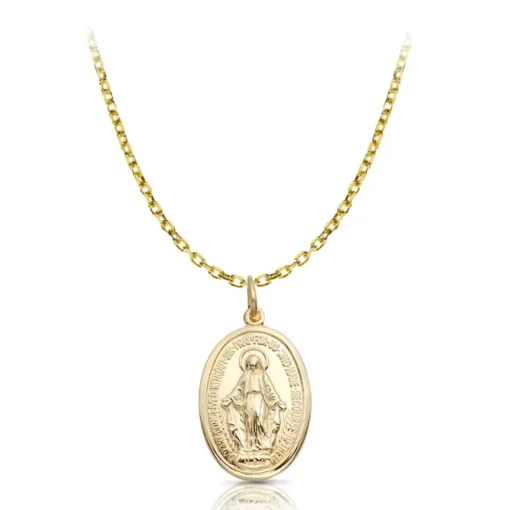 9K Gold Miraculous Medal ROUND BELCHER CHAIN NECKLACE